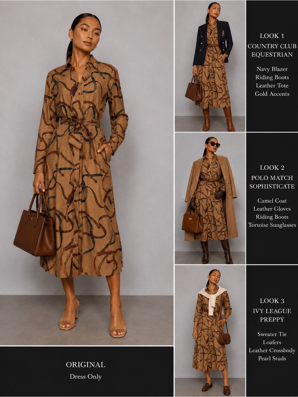 Lauren Ralph Lauren Tan Maxi Shirt Dress with Multicolor Chain Print